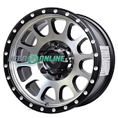 Литой диск PDW M2 9095 8x17 6x139.7 ET 25 Dia 100.1 (черный матовый с матовой серой полировкой лицевой части и черной гравировкой)
