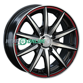 Литой диск LS Wheels LS221 6.5x15 4x98 ET 32 Dia 58.6 (черный, частично полированный с красной полосой по ободу)