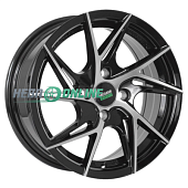 Литой диск Megami MGM-24 6x14 4x100 ET 35 Dia 73.1 (чёрный глянцевый с полированной лицевой частью)